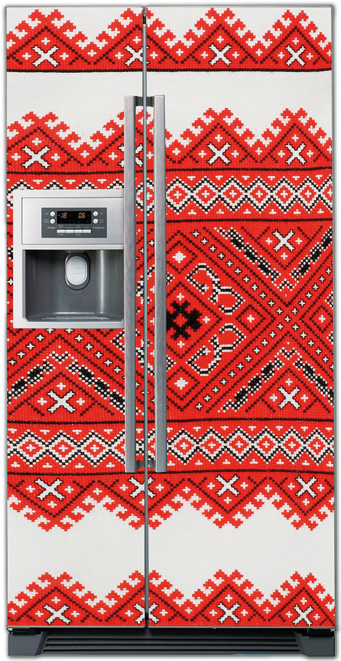 Виниловая наклейка на холодильник - Украинский рушничок.