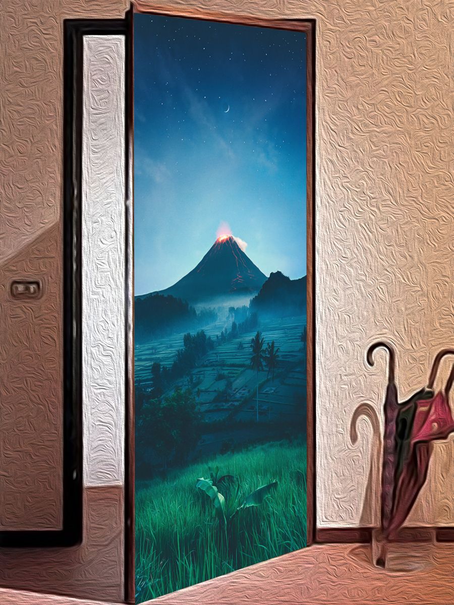 Наклейка на дверь - Подножие вулкана | магазин Интерьерные наклейки