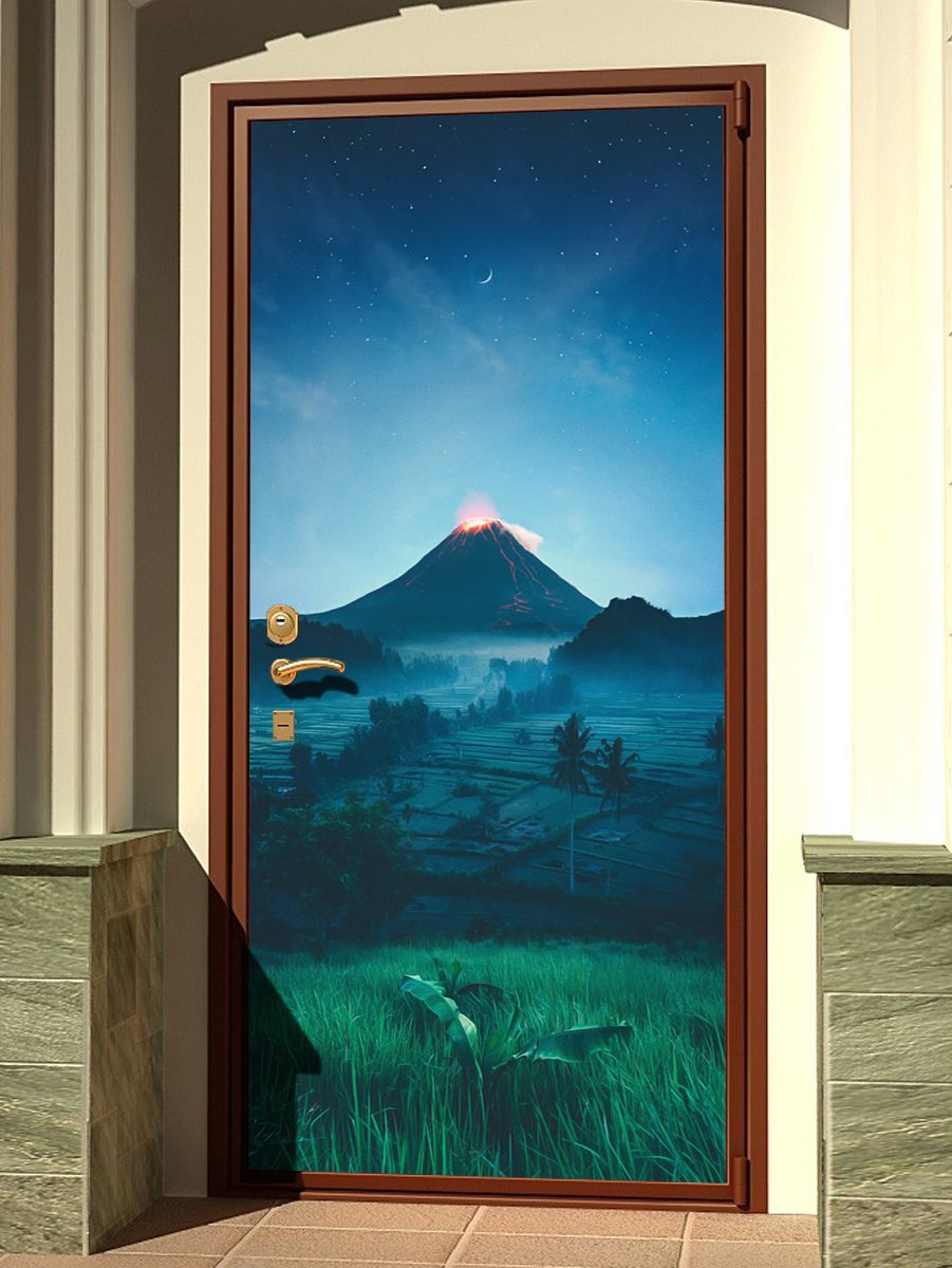 Наклейка на дверь - Подножие вулкана | магазин Интерьерные наклейки