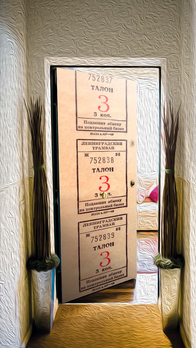 Наклейка на дверь - Ленинградский трамвай магазин Интерьерные наклейки