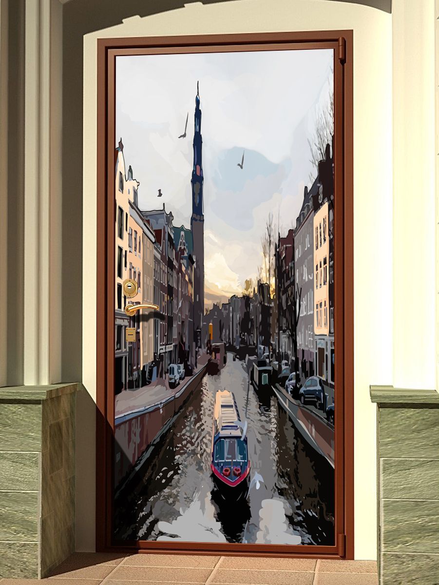Наклейка на дверь - Прогулки по Амстел | магазин Интерьерные наклейки