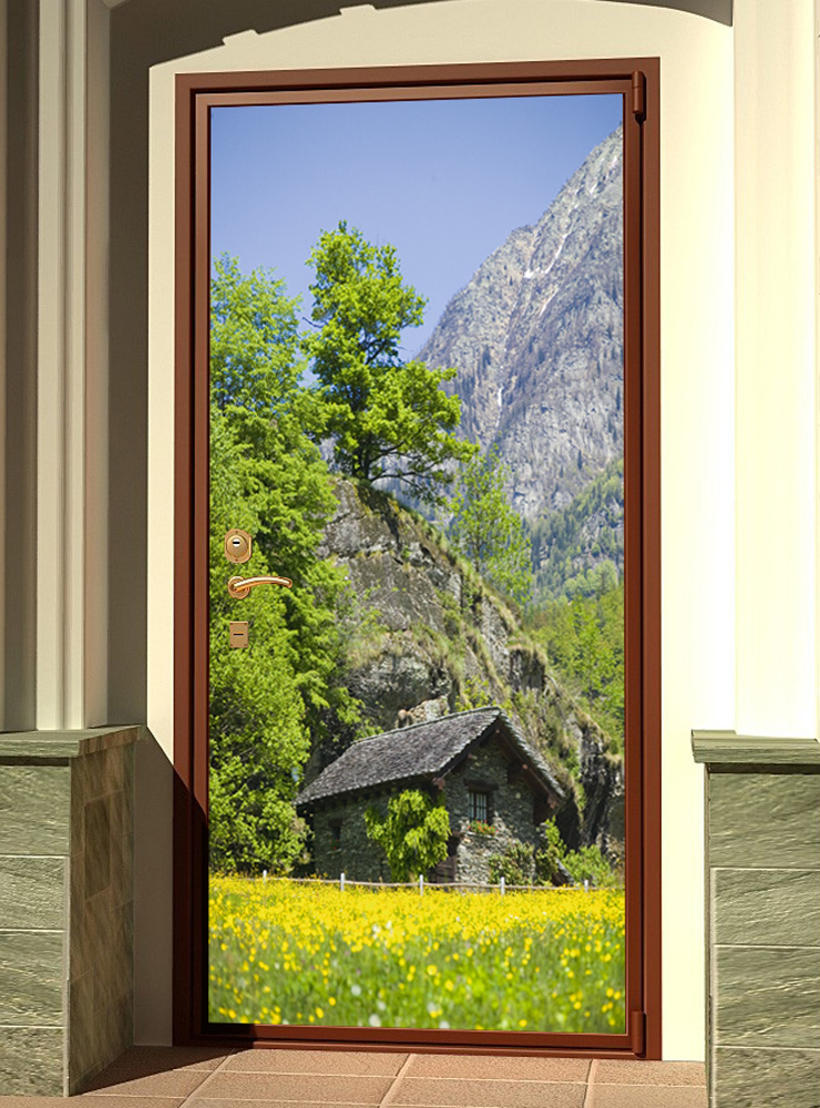Наклейка на дверь - Дом в горах | магазин Интерьерные наклейки