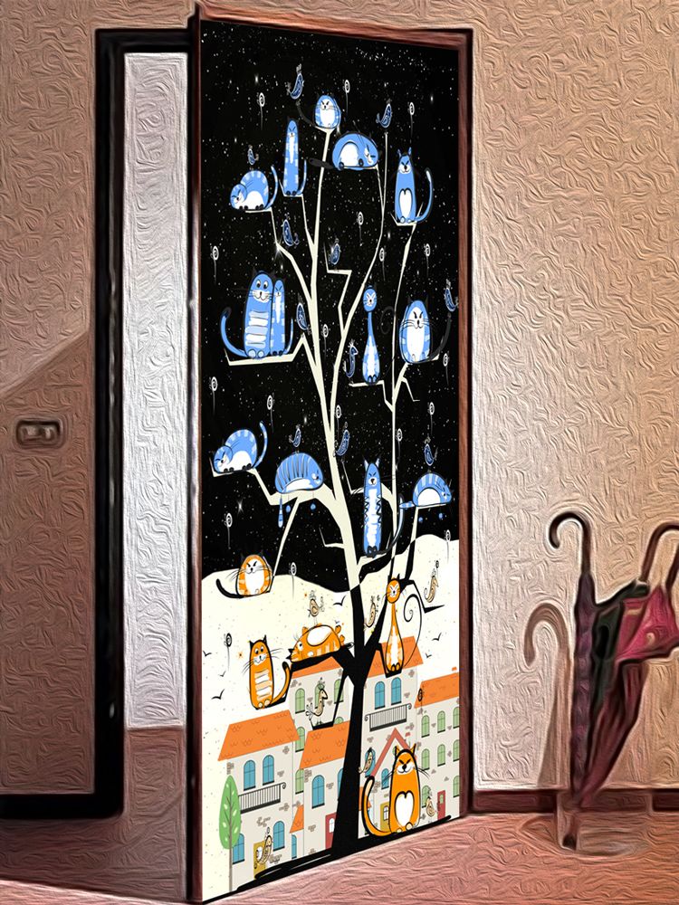 Наклейка на дверь - КотоВасия, днем и ночью