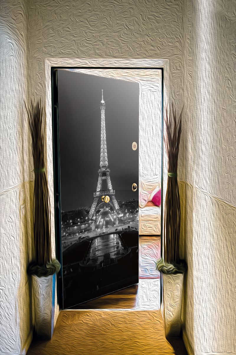 Наклейка на дверь - Париж ночь | магазин Интерьерные наклейки